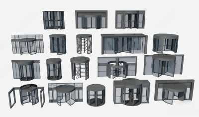 现代旋转玻璃门组合3D模型下载